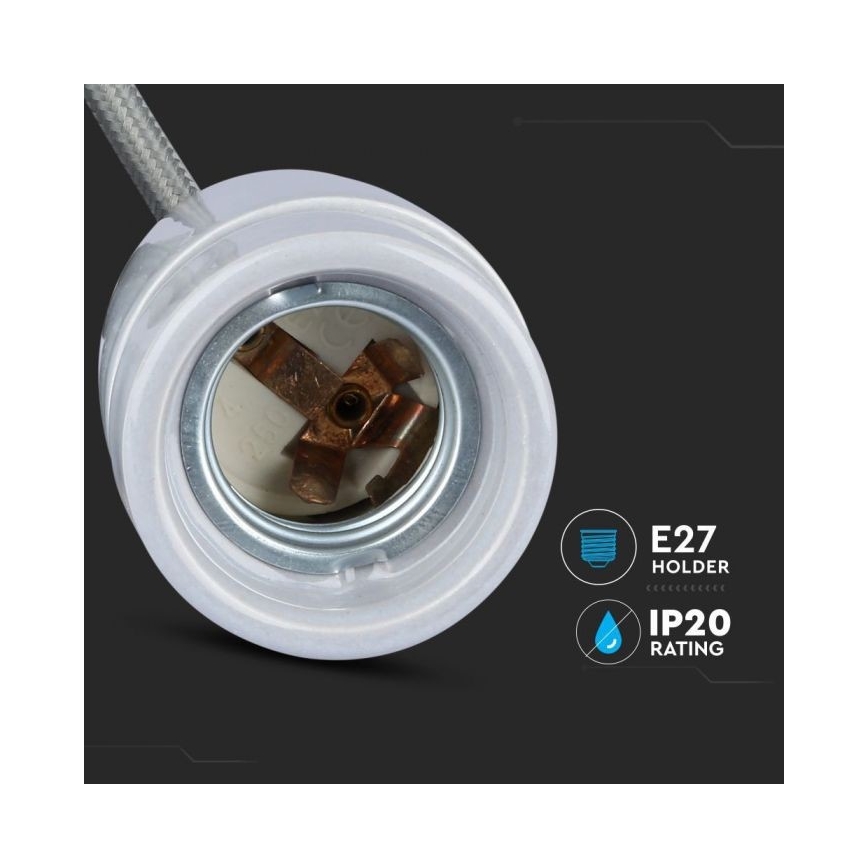 Maitinimo laidas 1xE27/60W/230V pilka/porcelianas