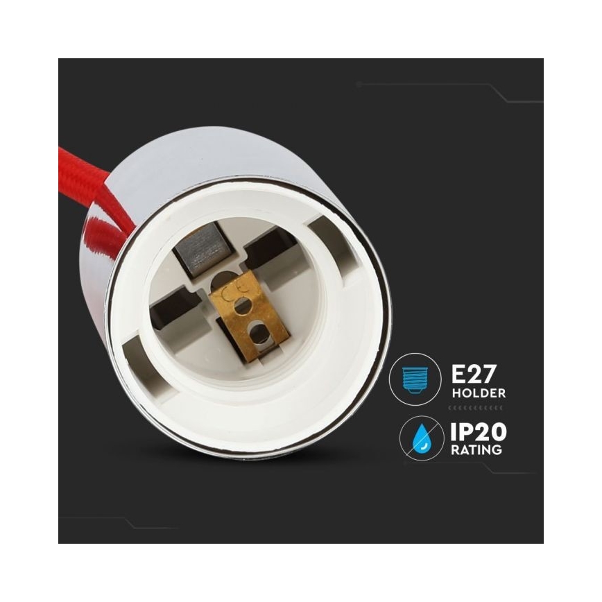 Maitinimo laidas 1xE27/60W/230V raudona/blizgus chromas