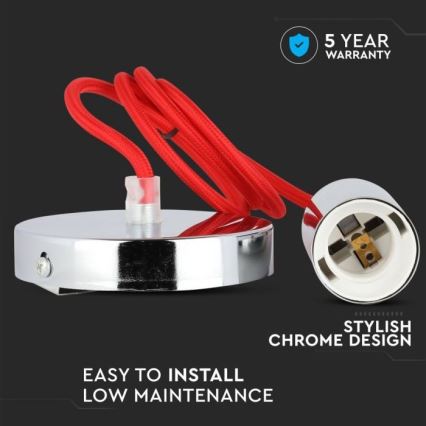 Maitinimo laidas 1xE27/60W/230V raudona/blizgus chromas