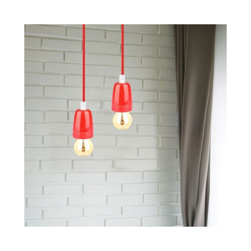 Maitinimo laidas 1xE27/60W/230V raudona/porcelianas