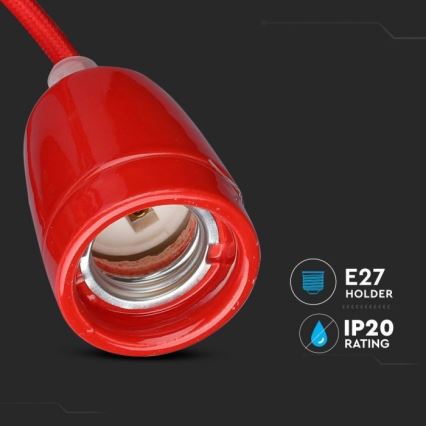 Maitinimo laidas 1xE27/60W/230V raudona/porcelianas