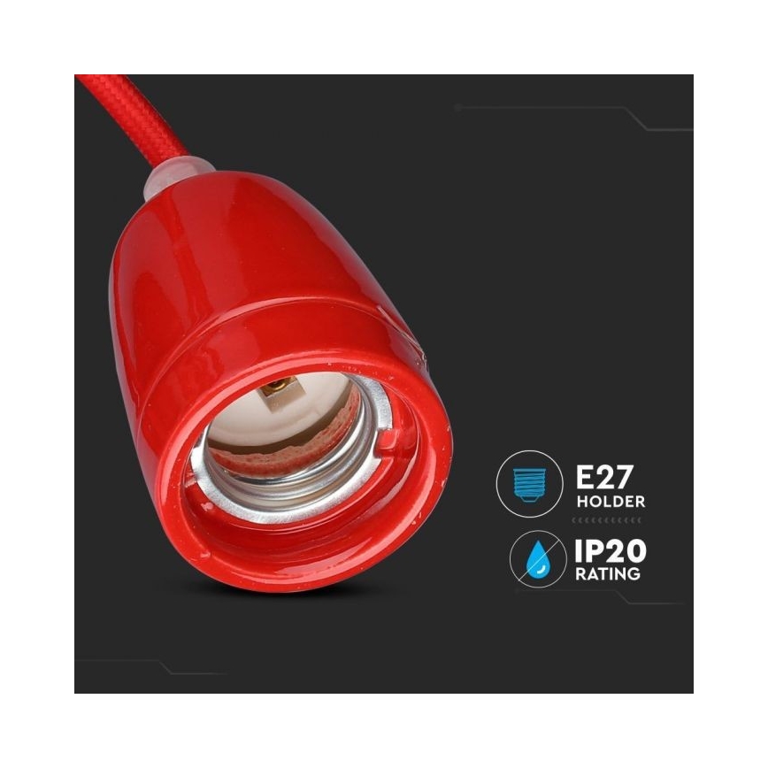 Maitinimo laidas 1xE27/60W/230V raudona/porcelianas
