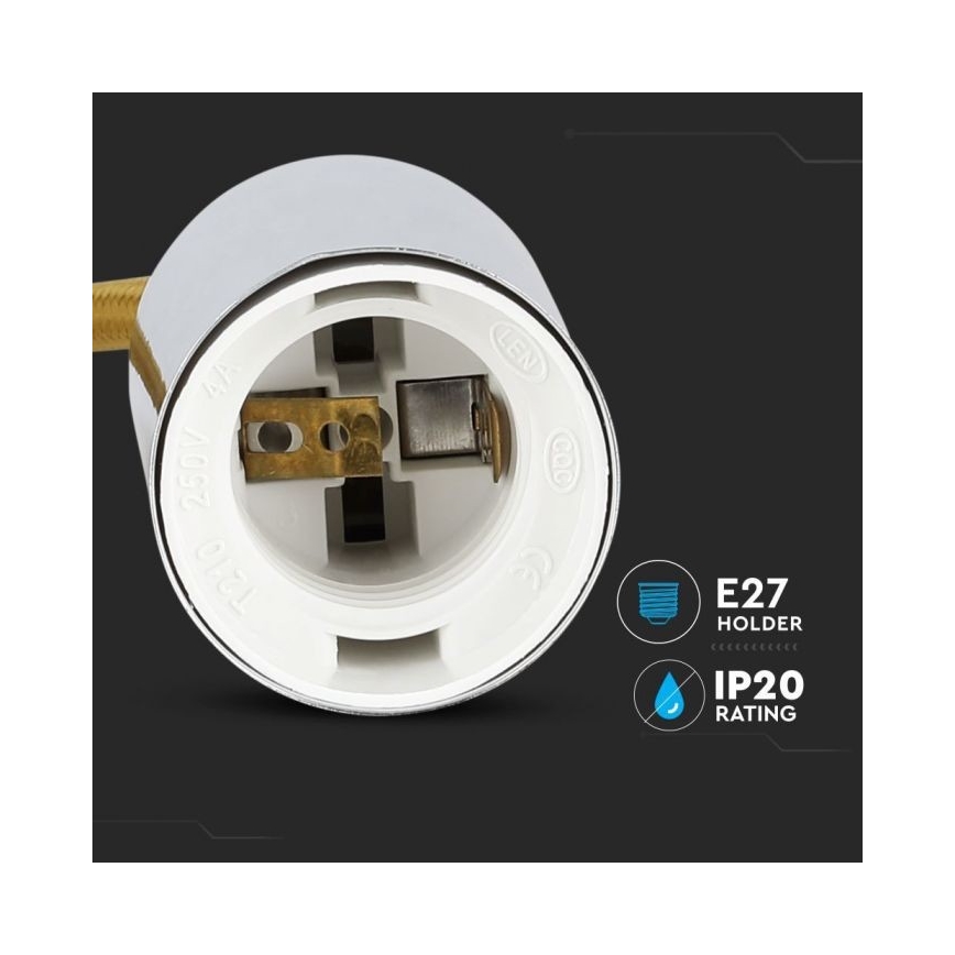 Maitinimo laidas 1xE27/60W/230V ruda/blizgus chromas