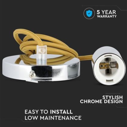 Maitinimo laidas 1xE27/60W/230V ruda/blizgus chromas