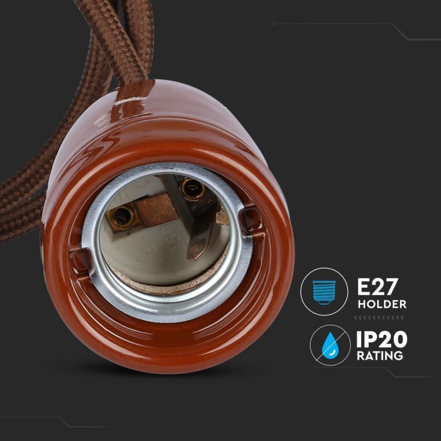 Maitinimo laidas 1xE27/60W/230V ruda/porcelianas