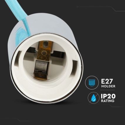 Maitinimo laidas 1xE27/60W/230V šviesiai mėlyna/blizgus chromas