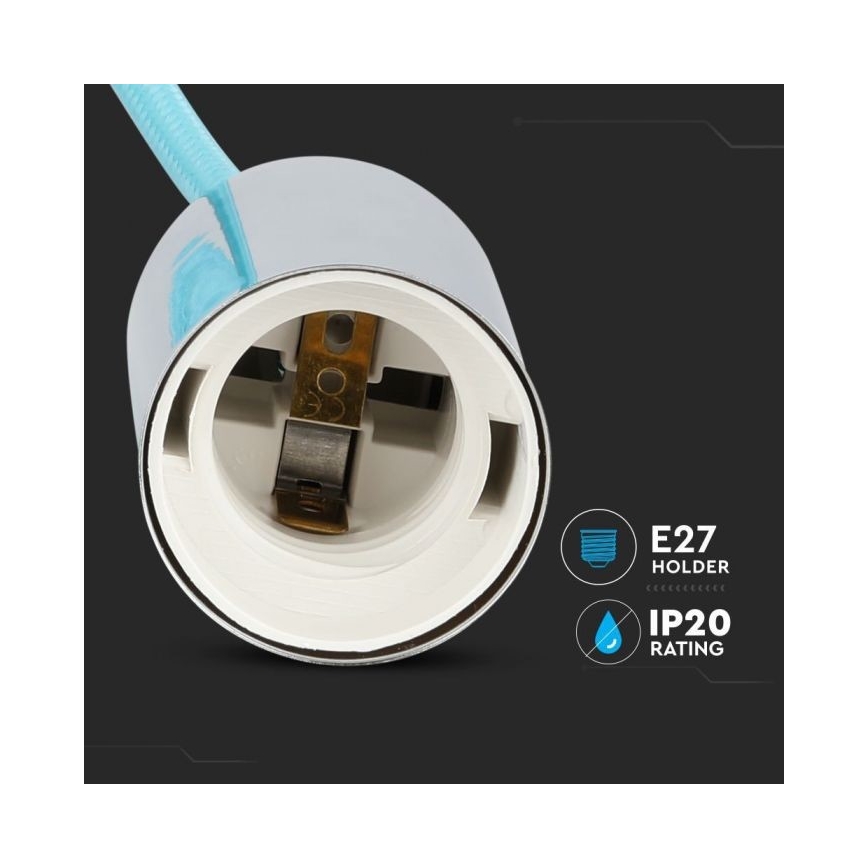 Maitinimo laidas 1xE27/60W/230V šviesiai mėlyna/blizgus chromas