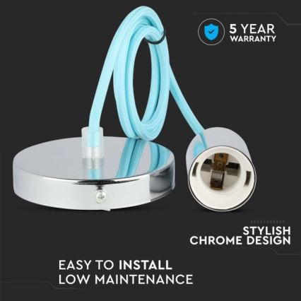 Maitinimo laidas 1xE27/60W/230V šviesiai mėlyna/blizgus chromas