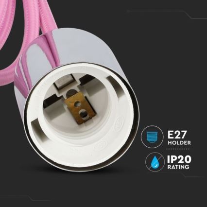 Maitinimo laidas 1xE27/60W/230V šviesiai rausva/blizgus chromas