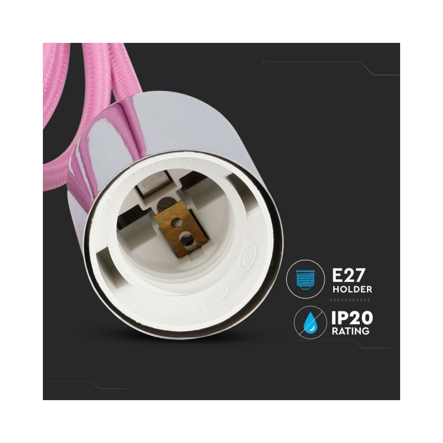 Maitinimo laidas 1xE27/60W/230V šviesiai rausva/blizgus chromas