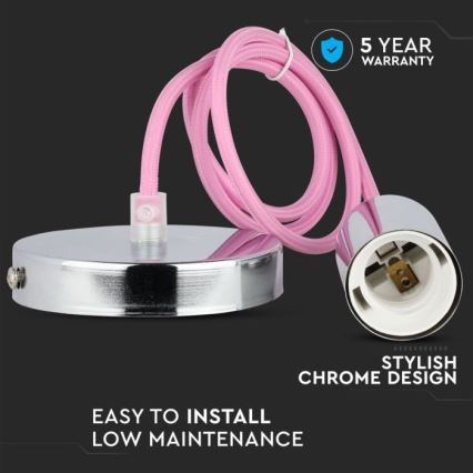 Maitinimo laidas 1xE27/60W/230V šviesiai rausva/blizgus chromas
