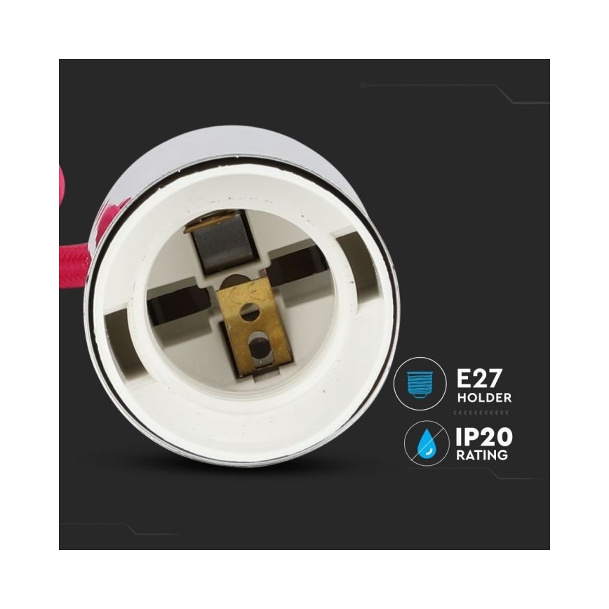 Maitinimo laidas 1xE27/60W/230V tamsiai rausva/blizgus chromas