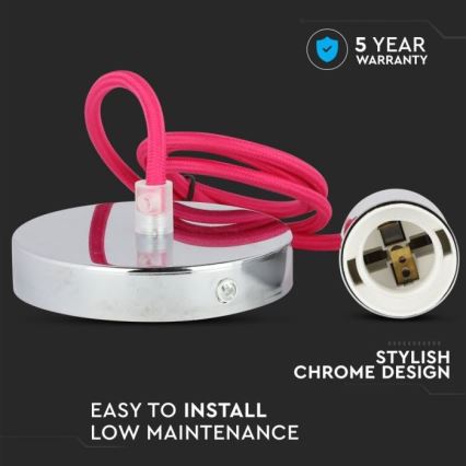 Maitinimo laidas 1xE27/60W/230V tamsiai rausva/blizgus chromas