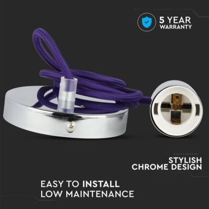 Maitinimo laidas 1xE27/60W/230V violetinė/blizgus chromas