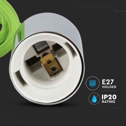 Maitinimo laidas 1xE27/60W/230V žalia/blizgus chromas