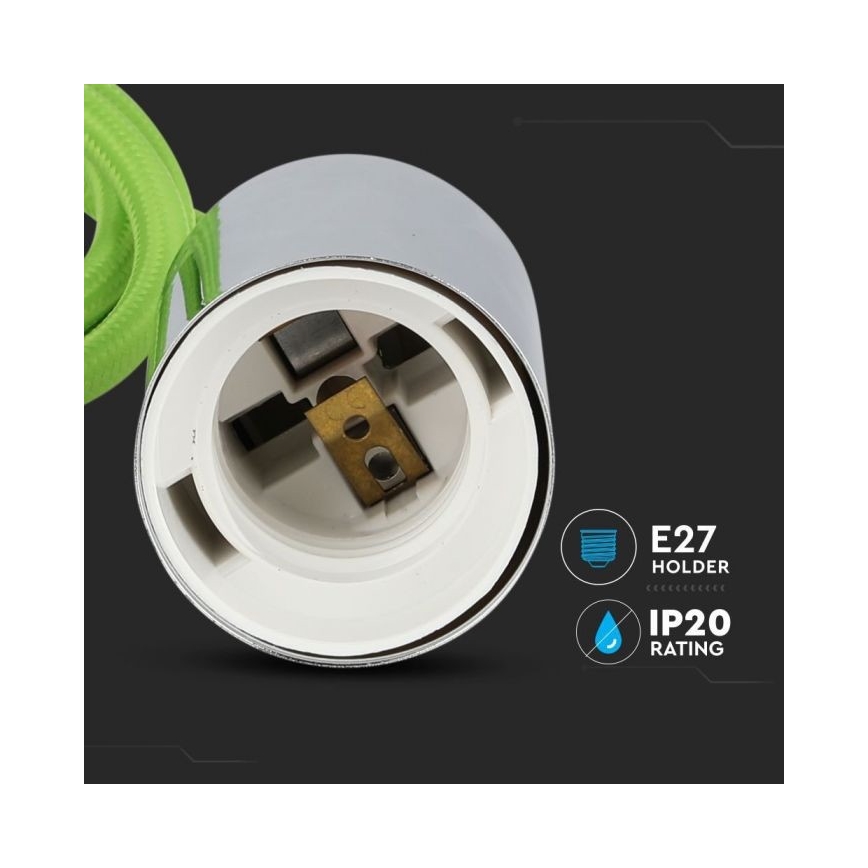 Maitinimo laidas 1xE27/60W/230V žalia/blizgus chromas