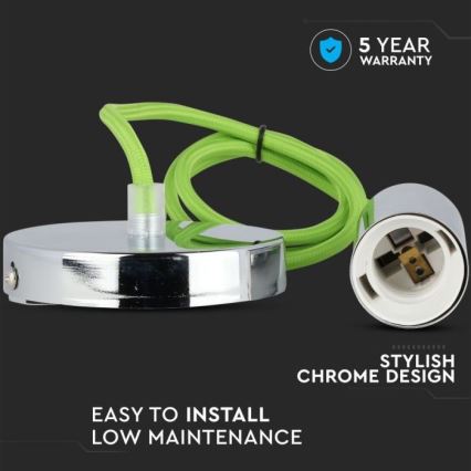 Maitinimo laidas 1xE27/60W/230V žalia/blizgus chromas