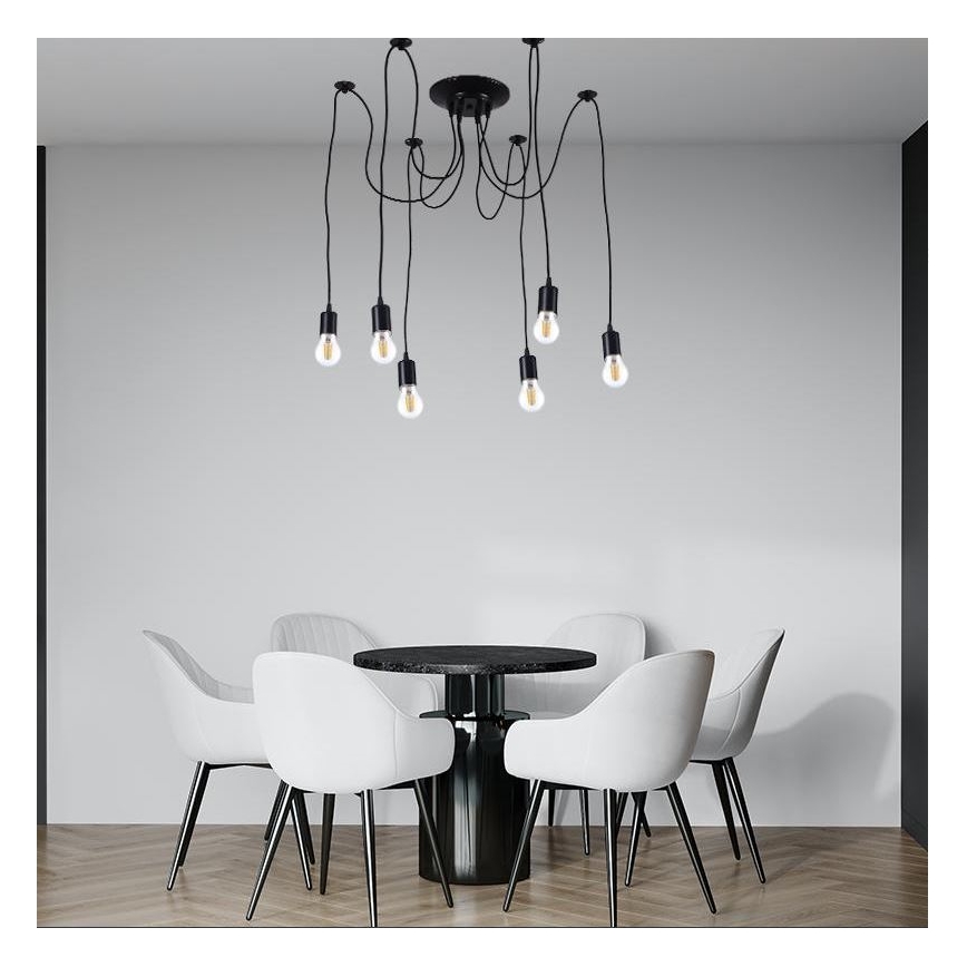 Maitinimo laidas 6xE27/60W/230V voras juoda