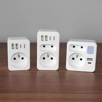 2 lizdų skirstomoji rozetė su USB-C ir USB-A bei LED apšvietimu LED/0,5W/230V 3000K