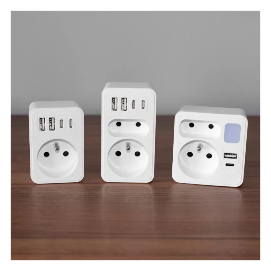 2 lizdų skirstomoji rozetė su USB-C ir USB-A bei LED apšvietimu LED/0,5W/230V 3000K