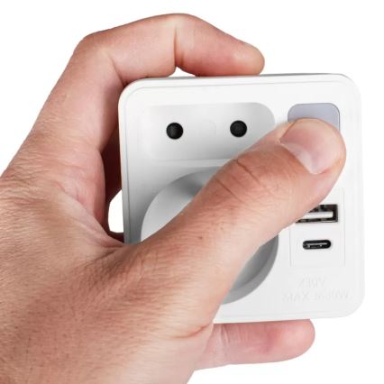 2 lizdų skirstomoji rozetė su USB-C ir USB-A bei LED apšvietimu LED/0,5W/230V 3000K