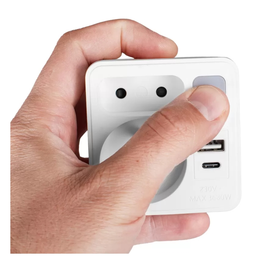 2 lizdų skirstomoji rozetė su USB-C ir USB-A bei LED apšvietimu LED/0,5W/230V 3000K