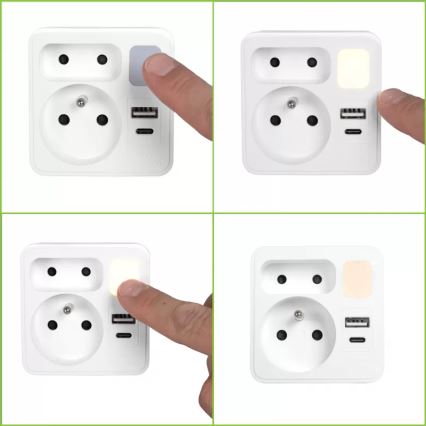 2 lizdų skirstomoji rozetė su USB-C ir USB-A bei LED apšvietimu LED/0,5W/230V 3000K