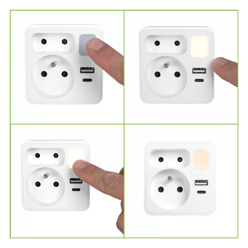 2 lizdų skirstomoji rozetė su USB-C ir USB-A bei LED apšvietimu LED/0,5W/230V 3000K
