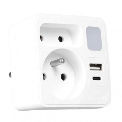 2 lizdų skirstomoji rozetė su USB-C ir USB-A bei LED apšvietimu LED/0,5W/230V 3000K