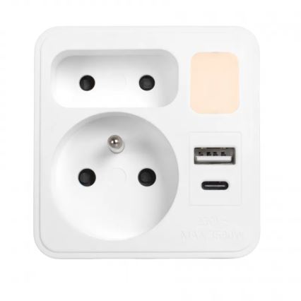 2 lizdų skirstomoji rozetė su USB-C ir USB-A bei LED apšvietimu LED/0,5W/230V 3000K