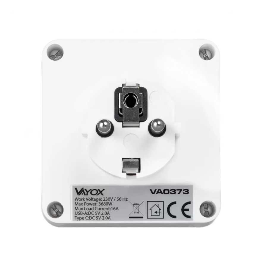 2 lizdų skirstomoji rozetė su USB-C ir USB-A bei LED apšvietimu LED/0,5W/230V 3000K