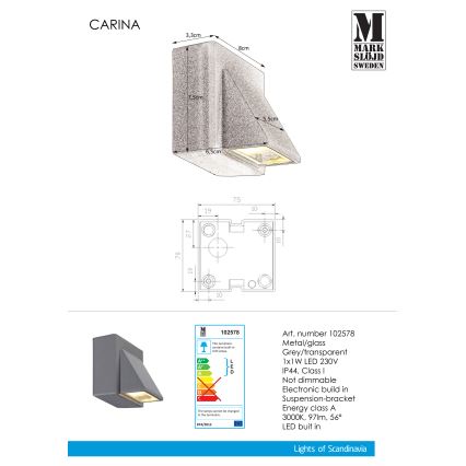 Markslöjd 102578 - LED sieninis lauko šviestuvas CARINA LED/1W/230V IP44