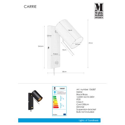 Markslöjd 106587 - Pritemdomi sieniniai šviestuvai CARRIE 1xGU10/35W/230V juoda