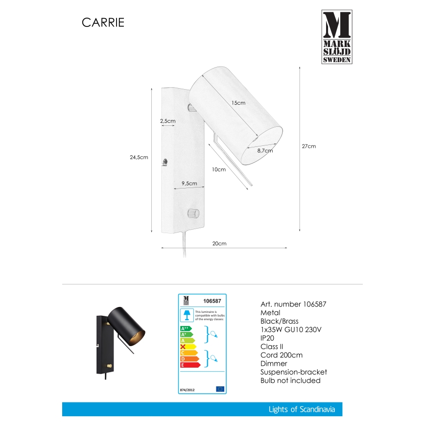 Markslöjd 106587 - Pritemdomi sieniniai šviestuvai CARRIE 1xGU10/35W/230V juoda