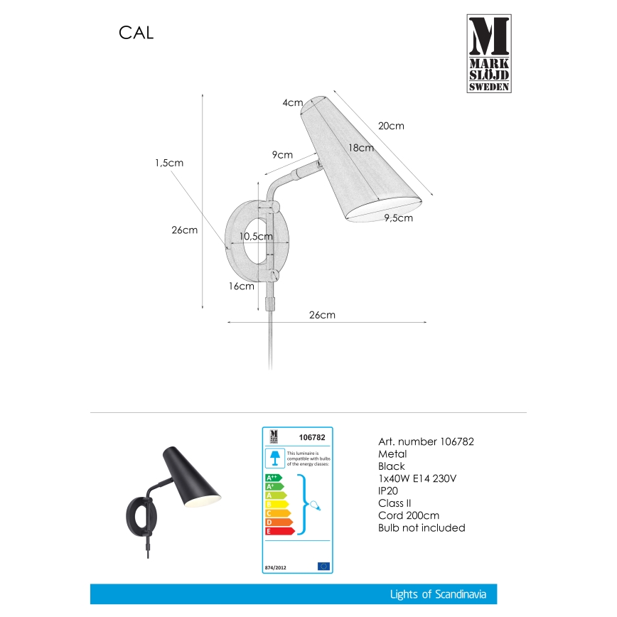 Markslöjd 106782 - Sieninis šviestuvas CAL 1xE14/40W/230V