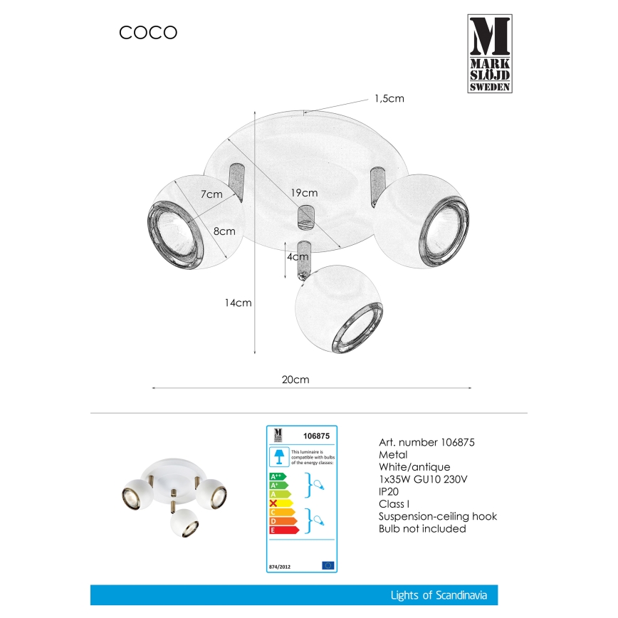Markslöjd 106875 - Akcentinis šviestuvas COCO 3xGU10/35W/230V