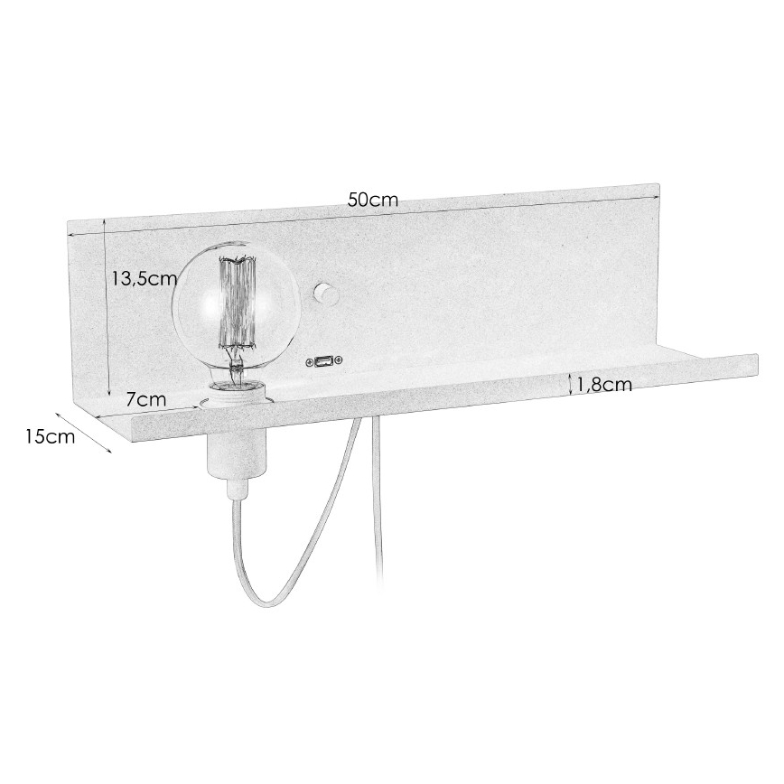 Markslöjd 106969 - Pritemdomas sieninis šviestuvas su USB MULTI 1xE27/60W/230V