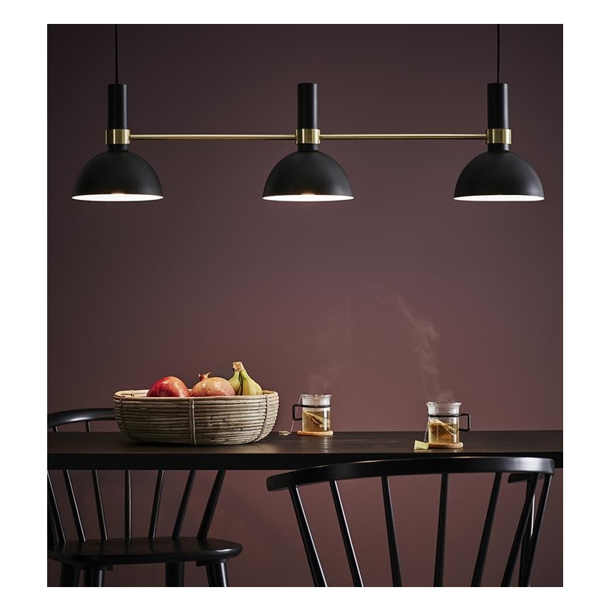 Markslöjd 106971 - Sietynas, kabinamas ant virvės LARRY 3xE27/60W/230V juodas/auksinis