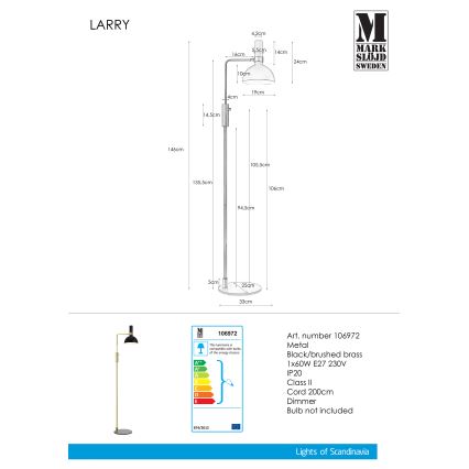 Markslöjd 106972 - Pritemdomas toršeras LARRY 1xE27/60W/230V juoda/auksinis