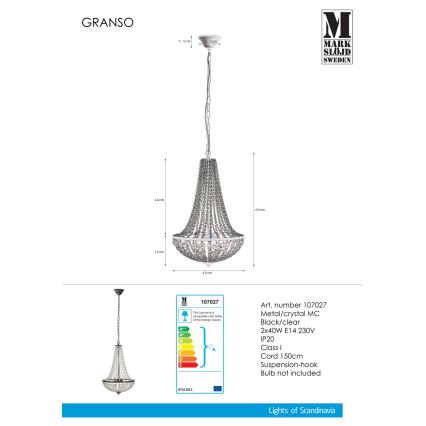 Markslöjd 107027 - Krištolinis sietynas, kabinamas ant grandinės GRÄNSÖ 2xE14/40W/230V