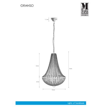 Markslöjd 107028 - Krištolinis sietynas, kabinamas ant grandinės GRÄNSÖ 3xE14/40W/230V