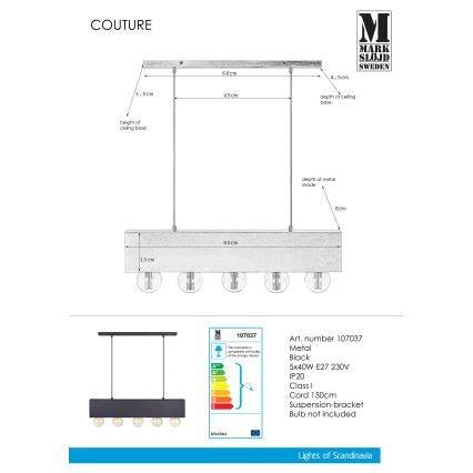 Markslöjd 107037 - Sietynas, kabinamas ant virvės COUTURE 5xE27/40W/230V
