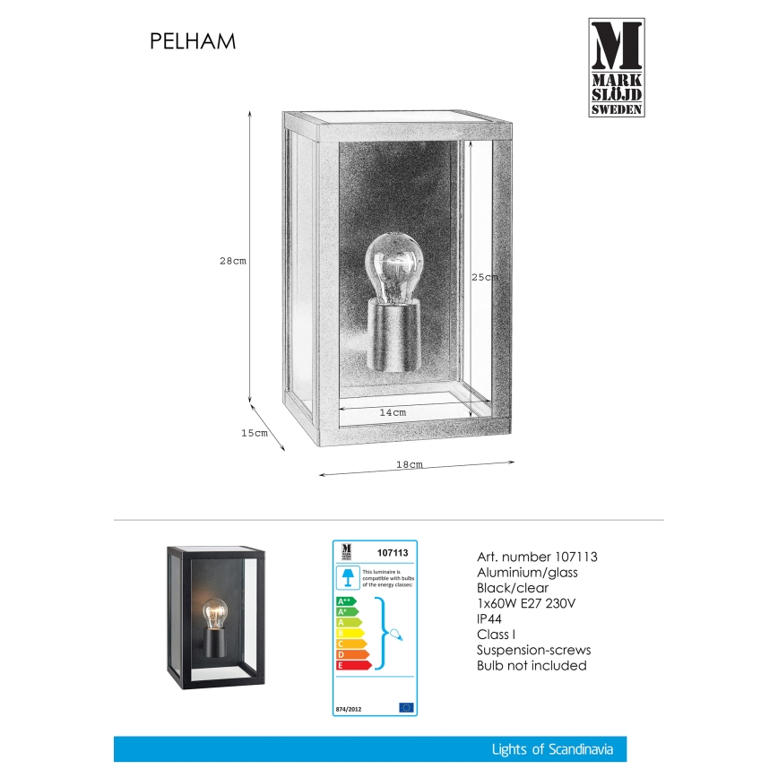 Markslöjd 107113 - Lauko sieninis šviestuvas PELHAM 1xE27/60W/230V IP44 juoda