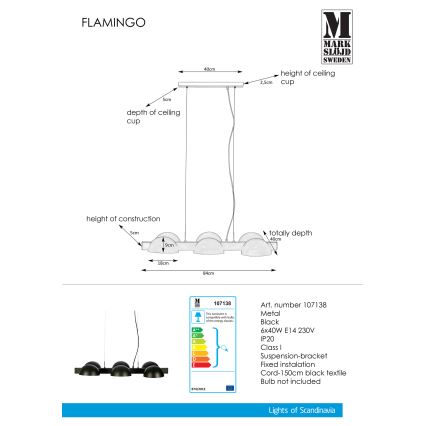 Markslöjd 107138 - Sietynas, kabinamas ant virvės FLAMINGO 6xE14/40W/230V juoda