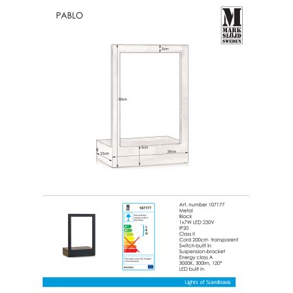 Markslöjd 107177 - Sieninis LED šviestuvas su rėmu PABLO LED/7W/230V