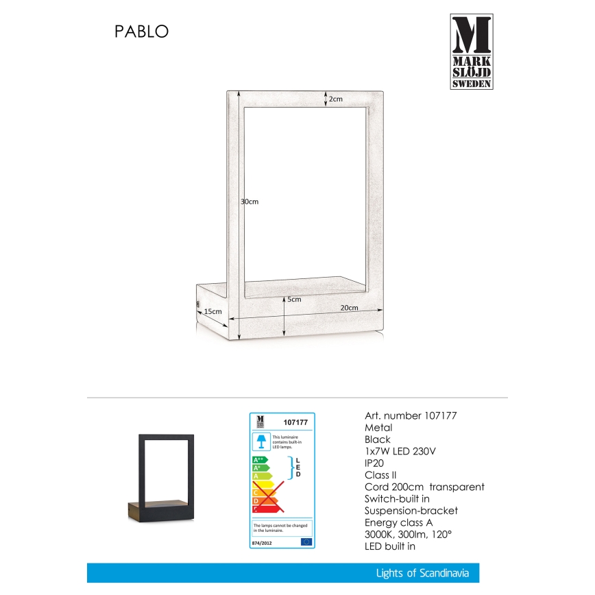 Markslöjd 107177 - Sieninis LED šviestuvas su rėmu PABLO LED/7W/230V