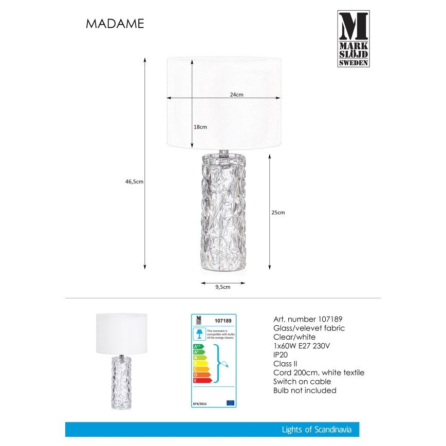 Markslöjd 107189 - Stalinis šviestuvas MADAME 1xE27/40W/230V