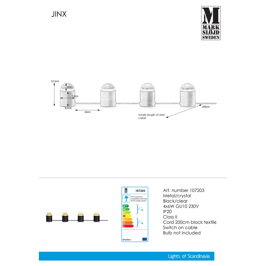 Markslöjd 107203 - Krištolinis stalinis šviestuvas JINX 4xGU10/6W/230V