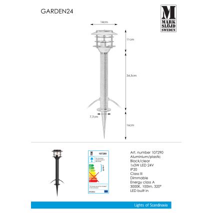 Markslöjd 107290 - LED lauko šviestuvas GARDEN 24 LED/3W/24V 45 cm IP44 juoda