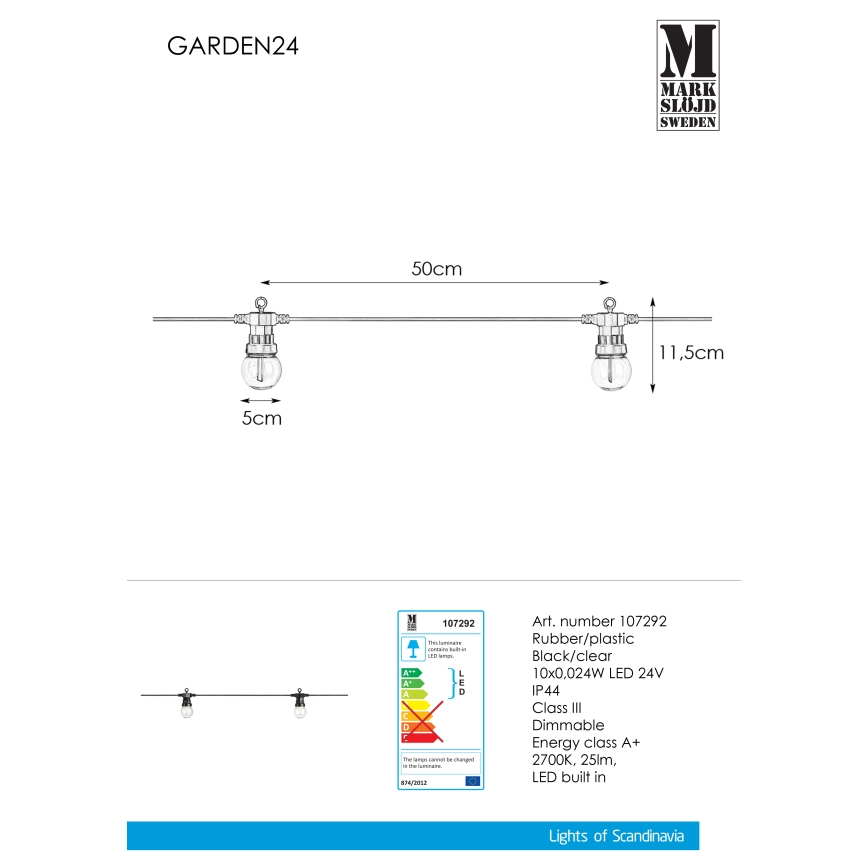 Markslöjd 107292 - LED Dekoratyvinė lauko girlianda GIRLIANDA GARDEN 10xLED 5,5m IP44